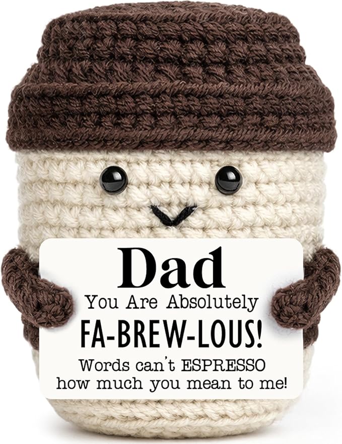 Agantree art Fathers Day Birthday Gifts for Coffee Lover Dad from Son Daughter Wife Birthday Father’s Day Handmade Crochet Coffee Mug for Best Daddy Papa Step-Dads Husband Espresso I Love You Present