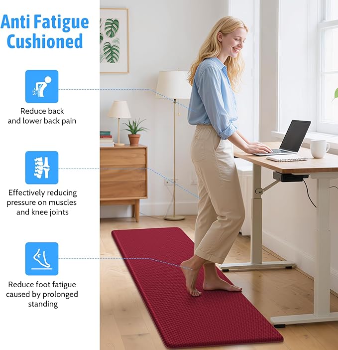 StepLively Kitchen Mat, 2 PCS Kitchen Rugs, Cushioned Kitchen Mats for Floor, Anti Fatigue Kitchen Rug Set, Non-Skid Standing Mat for Kitchen, Office, Sink, 17.3"x30"+17.3"x70", Red