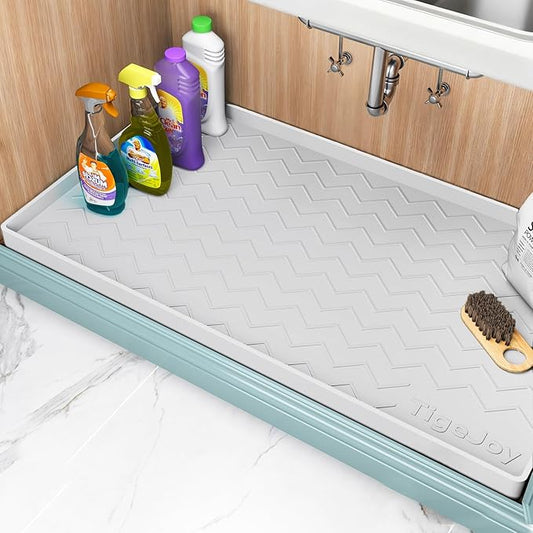 TigeJoy 19" x 19" Under Sink Mats for Kitchen Waterproof, Leak-Proof Silicone Mat Sink Protector and Cabinet Liner, Kitchen Essentials Organizer and Storage, Boot or Shoe Tray, Pet Feeding Mat
