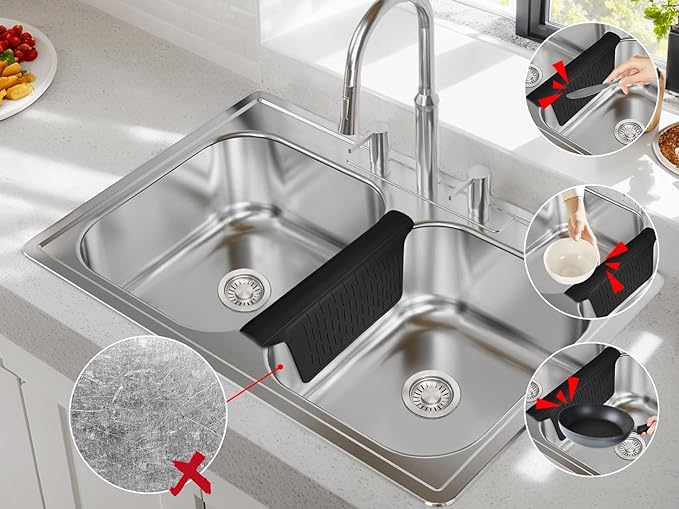 Sink Saddle, Divider Mat, Kitchen Sink Mat, Silicone Protector, No Smell, Never Stain, Ultra Soft, 12.83'' x 11.1''