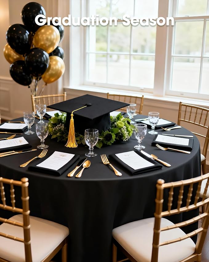Pureegg Plastic Table Cloth Disposable 10 Pack, 84'' Round Table Cloths, Halloween Party Decorations, Summerween Decor, Halloween Tablecloths, Round, Plastic Cover, Leakproof & Sturdy, Black