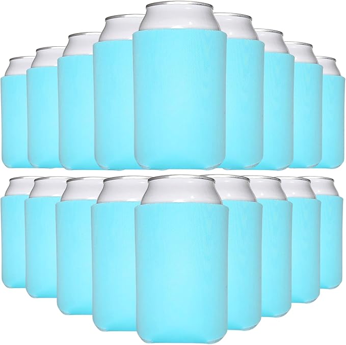 TahoeBay Bulk Blank Beer Can Cooler Sleeves (50-Pack) Sublimation Blanks for Vinyl Plain Soft Foam Can Sleeves Coolers for Soda Cans & Bottles Black, White, Assorted Solid Color (Robins Egg Blue)