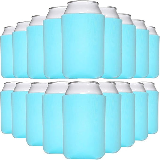 TahoeBay Bulk Blank Beer Can Cooler Sleeves (50-Pack) Sublimation Blanks for Vinyl Plain Soft Foam Can Sleeves Coolers for Soda Cans & Bottles Black, White, Assorted Solid Color (Robins Egg Blue)