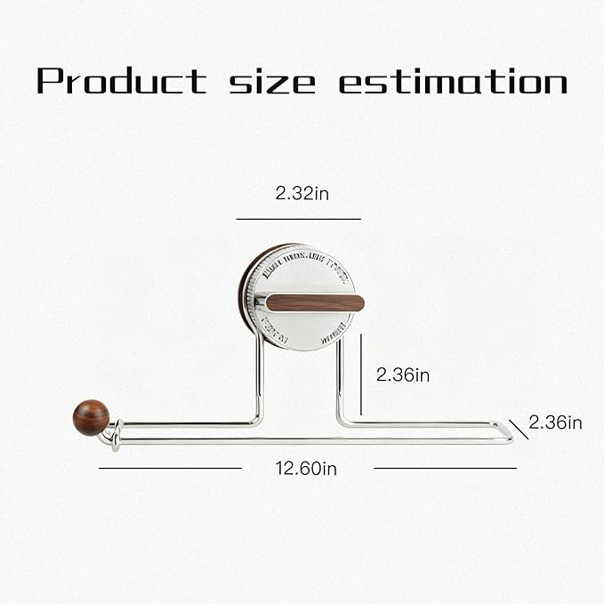 Removable Suction Cup Paper Towel Holder, Suction Towel Holder, Wooden Paper and Stainless Steel Paper Towel Holder for Under Cabinet, Bathroom (2-Pack: 1 Natural Wood Color, 1 Walnut Color)