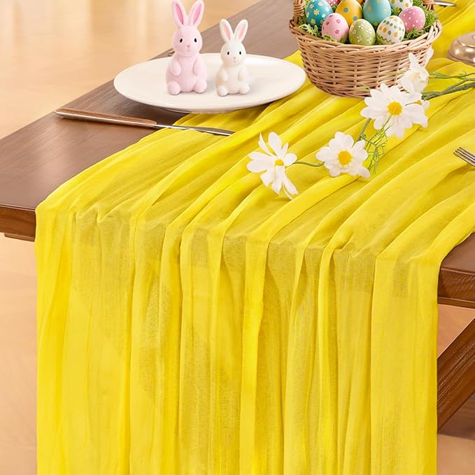Socomi Yellow Cheesecloth Table Runner Summer Boho Rustic Gauze 120 inch 10FT Cheese Cloth Sheer Runner for Wedding Party Baby Shower Birthday Home Decor