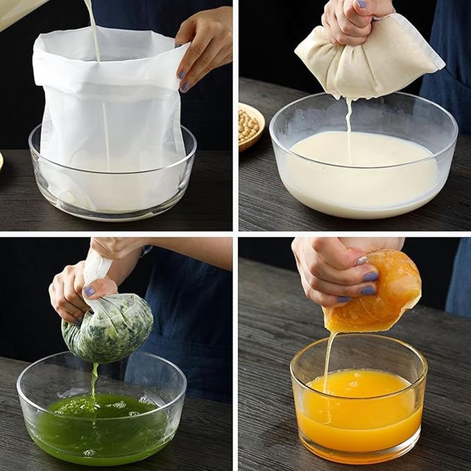 Reusable Fine Mesh Strainer Bag, Multi-Use Nylon Filter for Nut Milk Brewing & Juice Extraction, Food Grade Filtration Bag (6PCS)