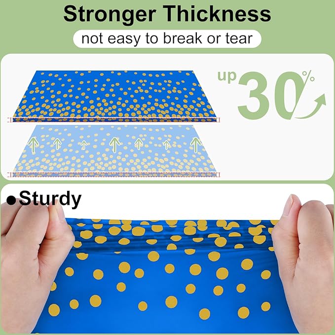 misaya 3 Packs Dot Disposable Table Cloth, 54 x 108 Inch Waterproof Plastic Tablecloth, Rectangle Gold Dots in Blue Table Covers for Picnic, Birthday, Party