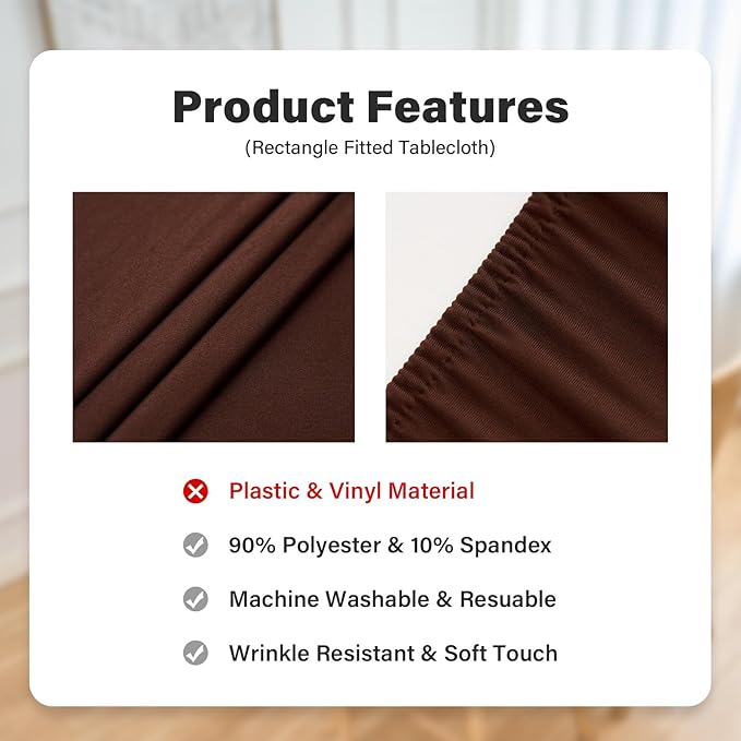 NEWISHER Fitted Rectangle Tablecloth 36 x 60 Inch Elastic Table Cloth Stretch Spandex Table Cover Brown Washable Polyester Table Top Cap Cover for Dining Picnic Camping Indoor and Outdoor
