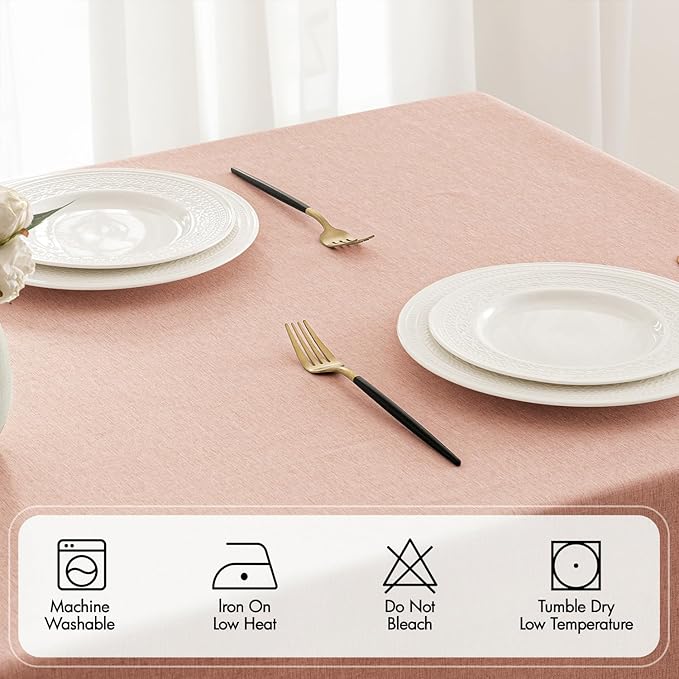 MIULEE Pink Rectangle Linen Polyester Tablecloth with Decorative Cutouts Spring Waterproof Stain Resistant & Shrink-Proof Table Cloth 60x84 inch Farmhouse Style for Dining Wedding and Outdoor
