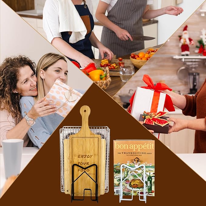 SUNFICON 2 Pack White Cutting Board Holder Rack Pot Pan Lids Holder Chopping Board Organizer Thin Bakeware Tray Dry Display Stand Kitchen Countertop Cabinet Office