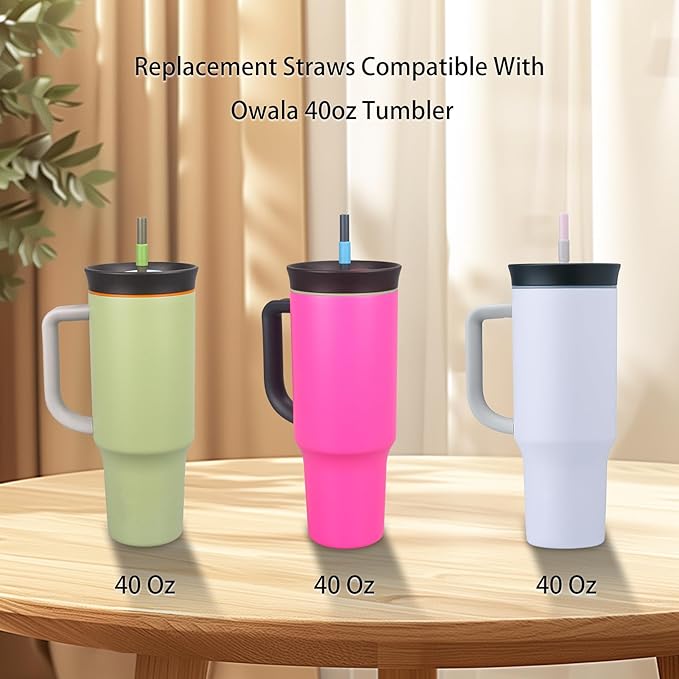 Replacement Straws for Owala 40oz Tumbler, with 1 Brush,6 Pack (Grey-orange)
