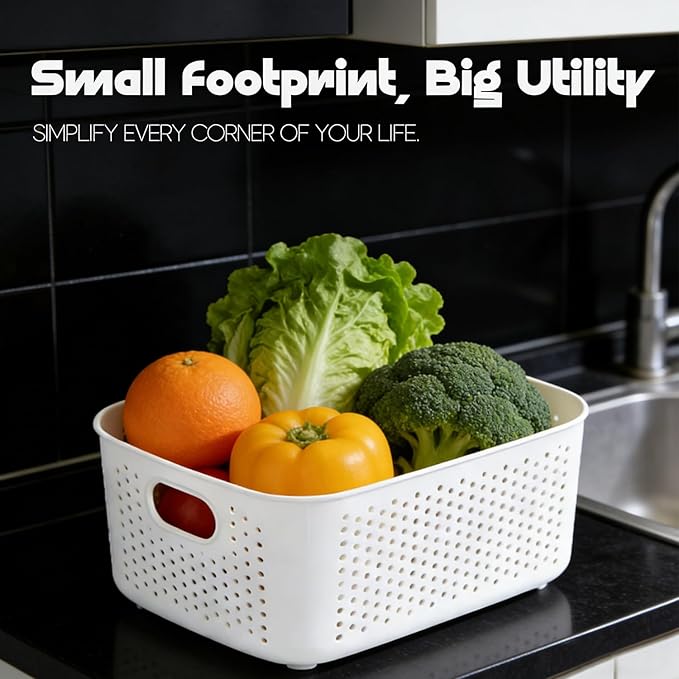LivLab Mker Food Storage Container Sets BPA-Free Plastic Stackable Shelf Baskets for Kitchen Pantry Organization, Fruits, Vegetable, Snacks