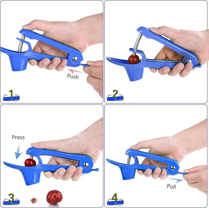 Cherry Pitter - UCMORX Stainless Steel Cherries Pitter Tool Cherries Corer Cherry Remover for Making Cherry Jam with Lock Design(Blue)