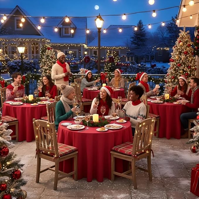 sancua Christmas Red Round Tablecloth 108 Inch Diameter, 8 Pack - Circle Polyester Fabric Table Cloth for Wedding Party Reception Banquet Birthday, Washable Formal Table Cover (Fit 42-96 Inch Tables)