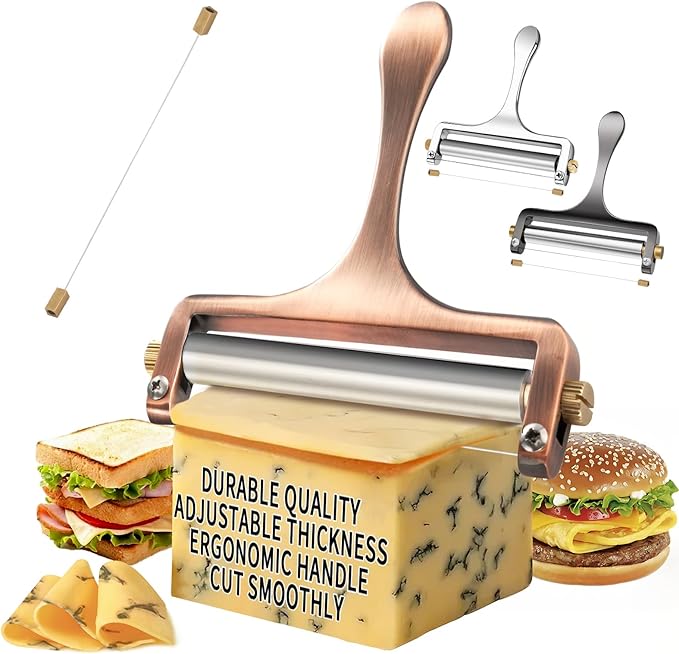 TOPULORS Cheese Slicer - Cheese Cutter - Stainless Steel Wire Cheese Slicer for Mozzarella, Cheddar, Gouda, And More Block Cheese - Heavy Duty Slicer With 1 Extra Replacement Cutting Wire