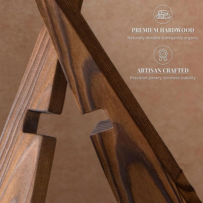Plate Stand for Display - 3 Pack 4.5 Inch Holder, Wooden Picture Frame Easel, Decorative Table Top Brown
