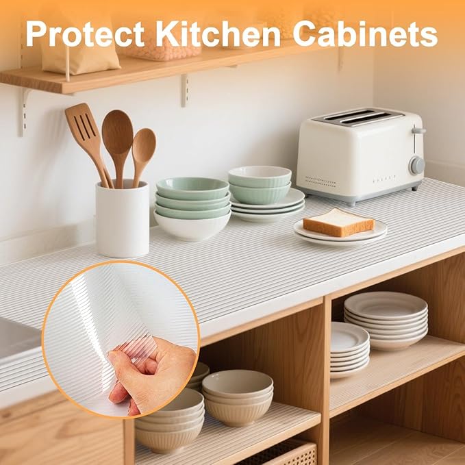 FEXIA 2 Rolls Shelf Liners for Kitchen Cabinets Non-Slip Drawer Liner 24 Inches x 20 FT Waterproof & Oil-Proof Non Adhesive Durable Material Fridge Liner for Shelves