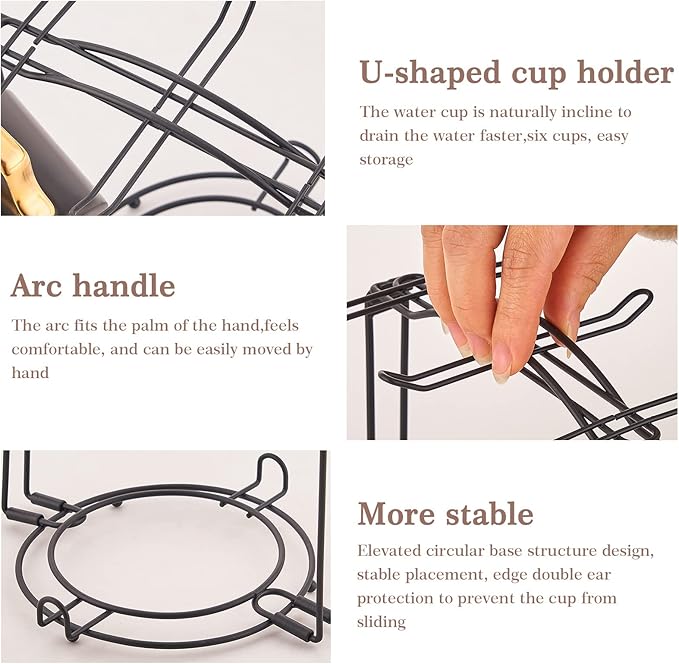 Tea Cup Holder, Coffee Cups and Saucers Display Stand, Metal Foldable Storage Rack for Espresso and Cappuccino Cup - Black