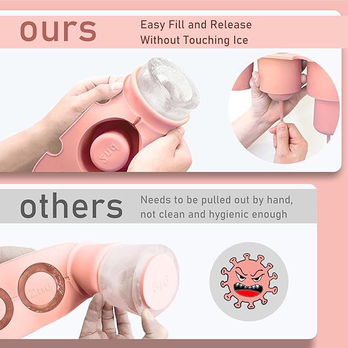 Ice Mold for Stanley Cup 30/40 Oz - Easy Fill and Release Without Touching Ice, Silicone Ice Cube Tray with Clear Lid and Bin for Freezer, Whiskey, Cocktail (Pink)