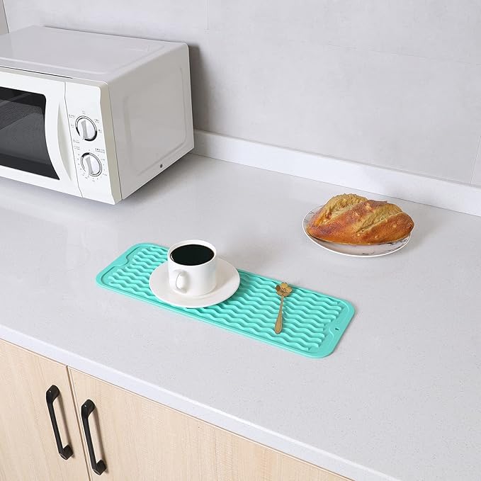 Silicone Dish Drying Mat for Multiple Usage,Easy clean,Eco-friendly,Heat-resistant Silicone Mat for Kitchen Counter,Sink,Bar,Bottle,or Cup Mint M 17 inches x 6 inches