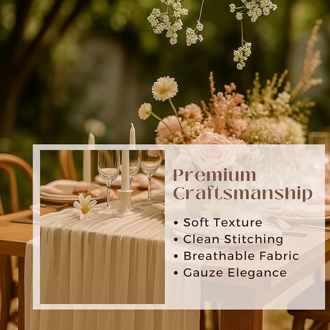 3 Pack Ivory 10FT Cheesecloth Table Runner –120 Inch White Gauze Table Runners for Wedding, Bridal Shower, Elegant Rustic Boho Reception Décor