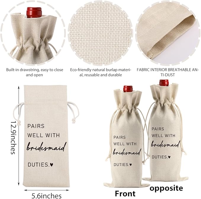 Bridesmaid Bridal Party Shower Gifts for Bridesmaids Wine Bag Pairs Well With Bridesmaid Wine Accessory Sets