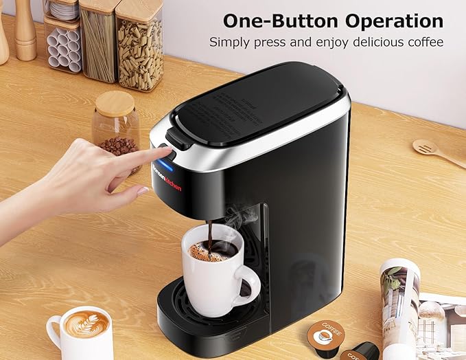 Bonsenkitchen Single Serve Coffee Maker K Cup Pod with 6-14oz Brew Size- 3 Min Fast Brewing Machine with Strength Control, BPA-free Materials, Fits 6.6" Travel Mugs, Silver, Upgrade