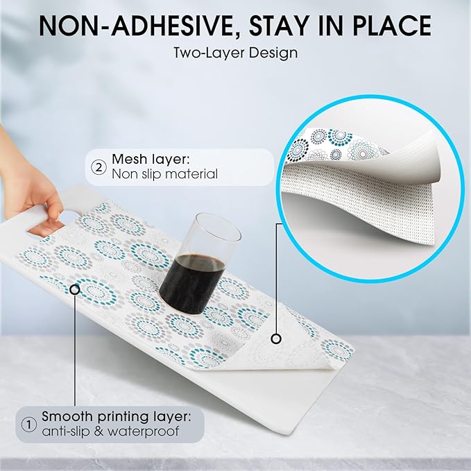 Drawer and Shelf Liner, Non-Slip Kitchen Cabinet Liners Non-Adhesive Thick Strong Grip Waterproof Washable Mats Protect Dresser Shelves Cupboard Bathroom Cabinets, Spiral, 24 in X 30 FT