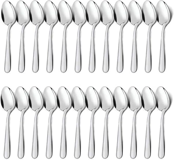 Unokit 24-Piece Tea Spoons Set Silverware - 6.7 inch Stainless Steel Spoon, Dessert, Table, Silverware Spoons Only for Home, Kitchen or Restaurant - Mirror Polished, Dishwasher Safe