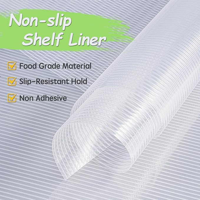 Songrey Non-Adhesive Shelf Liner, 20IN x 20FT Waterproof Cabinet & Drawer Liner, EVA Material Non-Slip Mat for Kitchen Cupboard, Refrigerator, Easy to Cut, Washable, White
