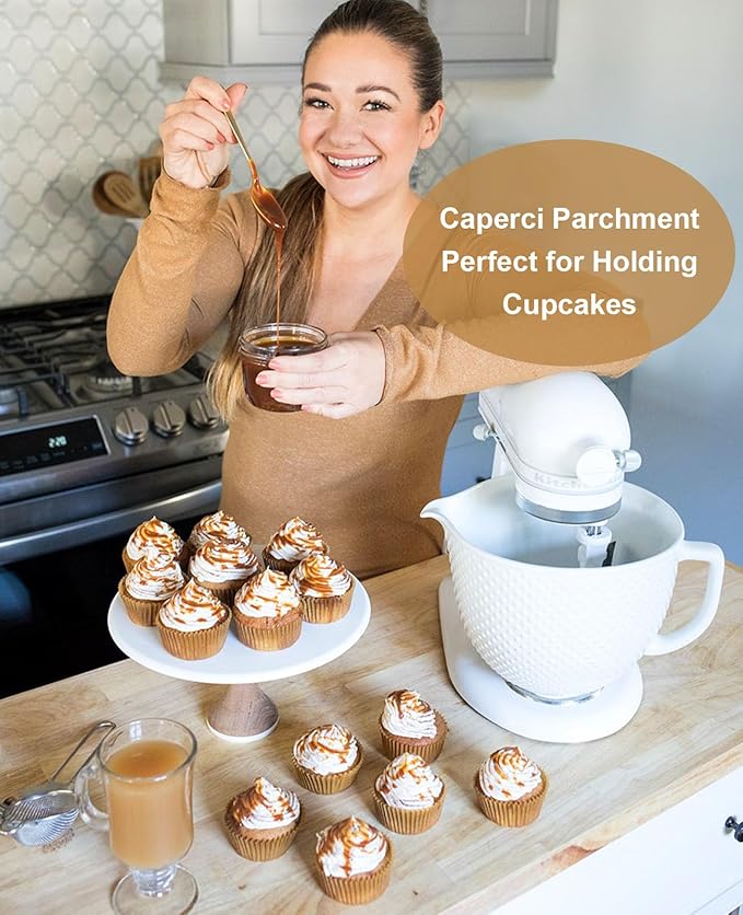 Caperci Parchment 200pcs Jumbo Muffin Liners for Baking - White Paper Large Cupcake Liners for Jumbo Muffin Pan, Balanced Non-Stick/Excellent Grease-proof, Odorless, Food Grade (White)