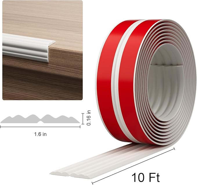 Wall Corner Protector & Edge Guard, Peel and Stick Wall Trim Moulding Inside & Outside Corner Molding Trim Caulk Strip, Self Adhesive Trim for Wall Edge,Ceiling, Countertop, 1.6” W x10’ L，White