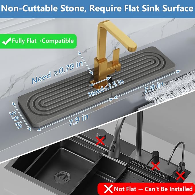 Stone Quick Dry Faucet Mat for Kitchen Sink [Diatomite Super Fast Drying] Stone Faucet Mat for Kitchen Sink Splash Guard Sinks Stones Quick Dry around Faucets Stones Drying Bathroom Quick Stones Mat
