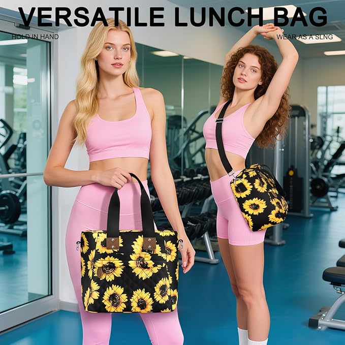 Insulated Lunch Box for Kids School - Large Thermal Lunch Bag Women with Removable Shoulder Strap, Reusable Lunch Cooler Tote Bags Purse for Adults Work, Picnic, Hiking, Beach, Travel, LargeSunflower