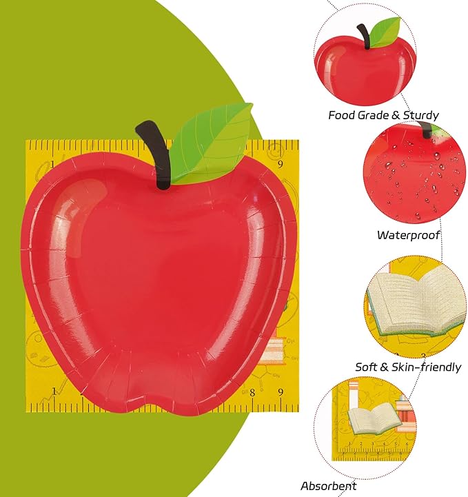 40 PCS Back to School Apple Paper Plates and Napkins Decorations, First Day of School Disposable 7 Inch Dessert Plates Tableware Set for Composition Notebook Classroom Pre K Teacher Party Supplies