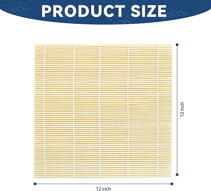 HOPELF 1 Pack 12 Inch Bamboo Sushi Mat - Sushi Roller Mat for Making, Shaping & Molding Sushi Roll & Kimbap - Food-Safe Sushi Making Supplies, Tools & Accessories