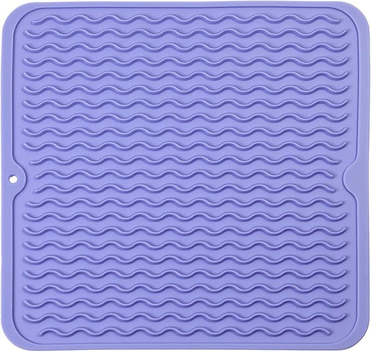 Silicone Dish Drying Mat for Multiple Usage,Easy clean,Eco-friendly,Heat-resistant Silicone Mat for Kitchen Counter or Sink,Refrigerator or Drawer liner Light Purple M 12 inches x 12 inches