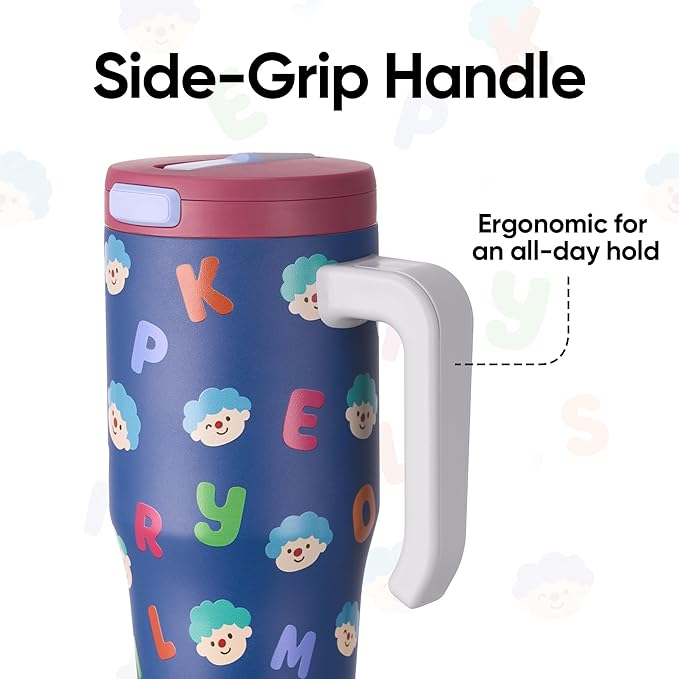 Fijinhom 25 oz Insulated Tumbler with Handle, Stainless Steel Insulated Water Bottle Coffee Mug with Straw, Coffee Cups, Cute Water Bottle for Sports, Travel, Lunch, Alphabet Bubs