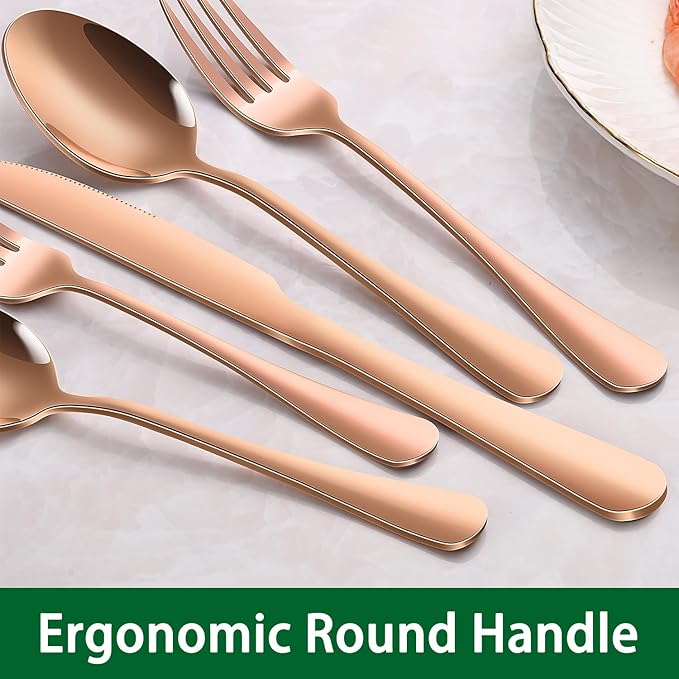 Rose Gold Salad Forks Set of 8, 6.7 Inch Stainless Steel Silverware Fork For Dessert, Copper Metal Small Fork For Dining