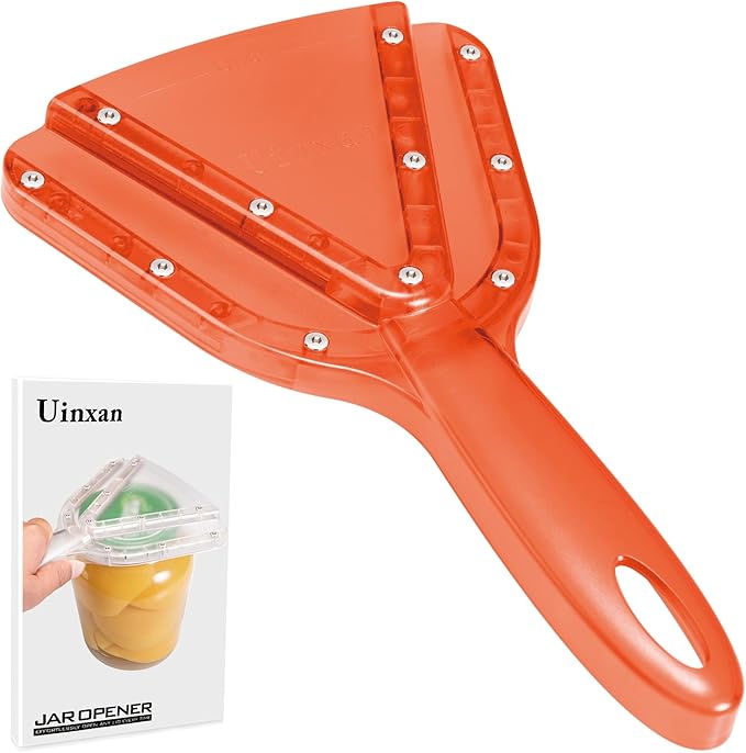 Uinxan Jar Opener for Weak Hands & Seniors with Arthritis – Effortlessly Opens Screw Lids & Bottle Caps, Manual Handheld, 304 Stainless Steel, Patented Kitchen Gadget (Orange)
