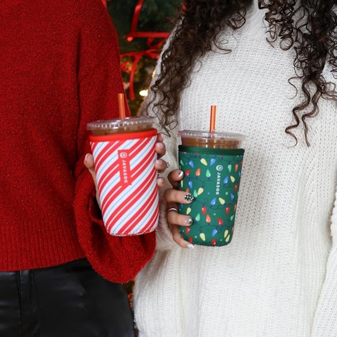 Sok It JavaSok Iced Coffee & Cold Soda Insulated Neoprene Cup Sleeve (Candy Cane Stripes, Medium: 22-28oz)