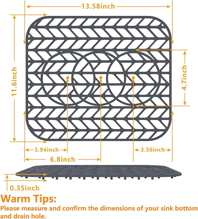 Sink Protectors for Kitchen Sink 12x11 & 13x11,Silicone Kitchen Sink mats Protector for Bottom of Farmhouse Sink(13.58"×11.6" Gray 2PCS)