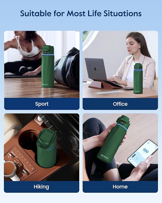 BOOST Smart Water Bottle that Reminds You to Drink, 24oz BPA-Free Stainless Steel Vacuum Insulated, Wide Mouth Water Tracker Bottle with APP for School, Gym, Office, Ideal for Father's Day