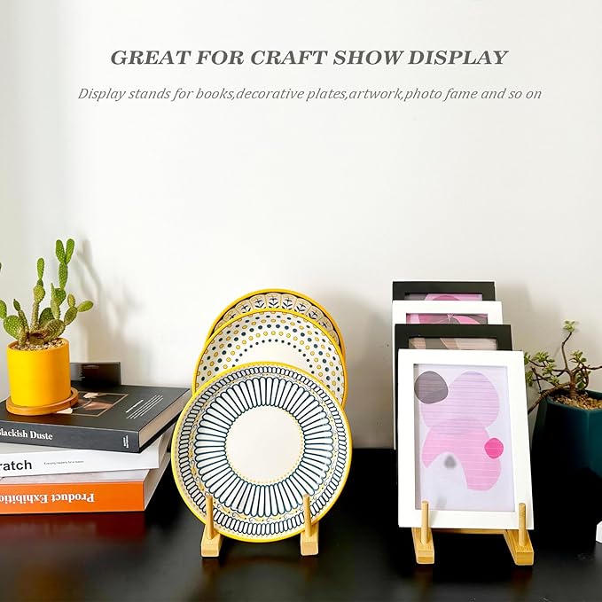 2 Pack Plate Stands For Display,Wooden Plate Holders for Displaying,5-Tier Craft Show Display Stands For Tabletop Book, Artwork, Photo, Puzzle, Magazine and Platter