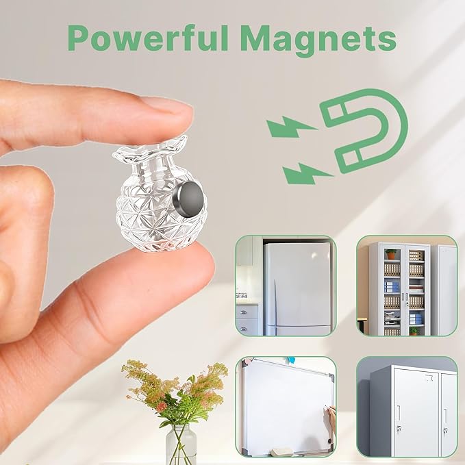 ZOYVUX Cute Mini Vase Magnets for Fridge, Tiny Plant Glass Vases with Flowers, Magnetic Refrigerator Decor for Kitchen, Office, Locker (5 Pack)