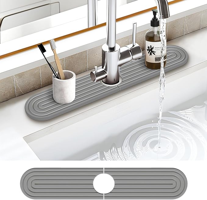 Stone Faucet Mat for Kitchen Sink, Water Absorbent Fast Drying Stone Tray for Sink , Quick Dry Diatomite Splash Guard for Bathroom Counter to Prevent Moisture Buildup, 23.6" x 4", Dark Grey