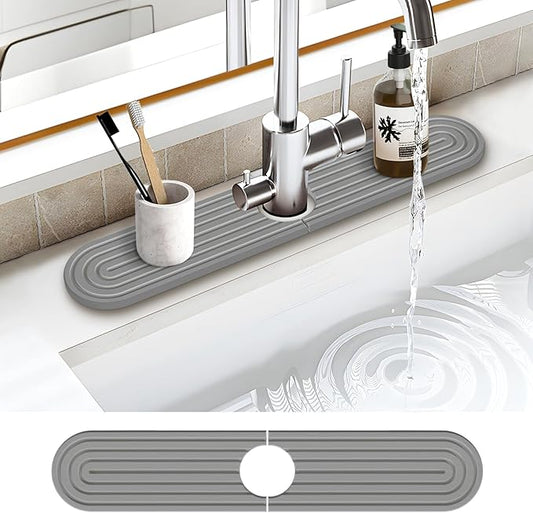 Stone Faucet Mat for Kitchen Sink, Water Absorbent Fast Drying Stone Tray for Sink , Quick Dry Diatomite Splash Guard for Bathroom Counter to Prevent Moisture Buildup, 23.6" x 4", Dark Grey