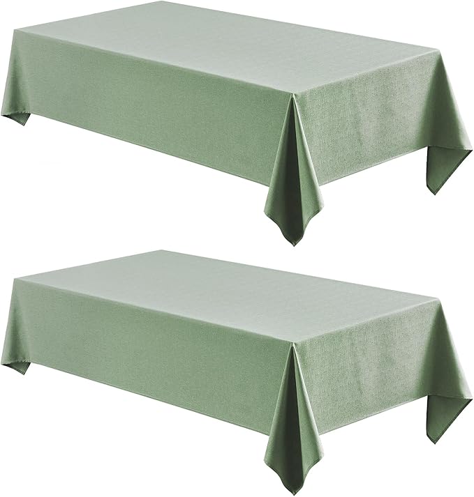 Veblandy 2 Pack Rectangle Tablecloth, 60x120 inch, Water Resistant Wrinkle Free Linen Textured Table Cloth Washable, Decorative Fabric Table Cover for Dining, Party and Camping, Sage Green