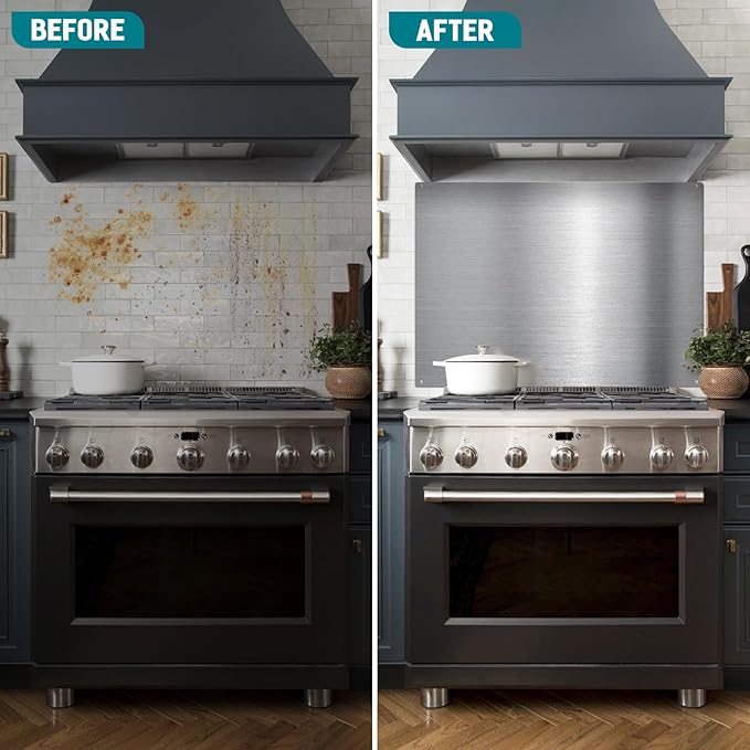 24" x 30" Stainless Steel Backsplash for Stove - Ultra Flat Metal Splatter Guard for Kitchen Wall, Stove Backsplash Panel with 4 Pre-Drilled Holes, Easy Install