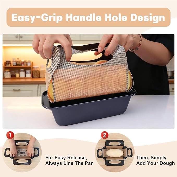 Loaf Pan with Liners Set: 2-Pack Nonstick 9 x 5 Inch Bread Pan and Loaf Liners for Homemade Oven Baking - Rectangular Baking Tray for Kitchen Home Baker Make Sourdough Banana Sandwich Bread(Black)